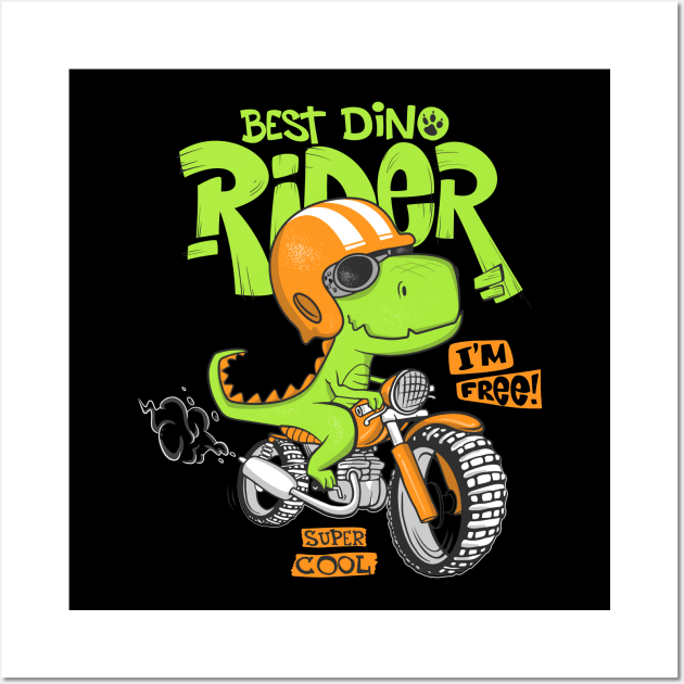 dinosaur riding motorbike Wall Art by Mako Design 